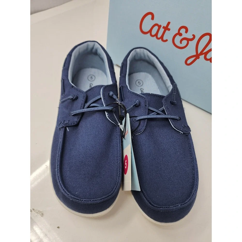 Cat & Jack Boys Boyd Boat Shoes Blue Canvas Casual Size 5